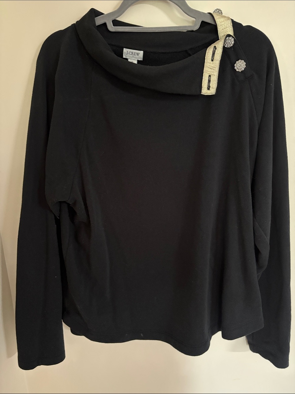 J. Crew Black Cowl Neck Sweater with Gold Embellished Tab